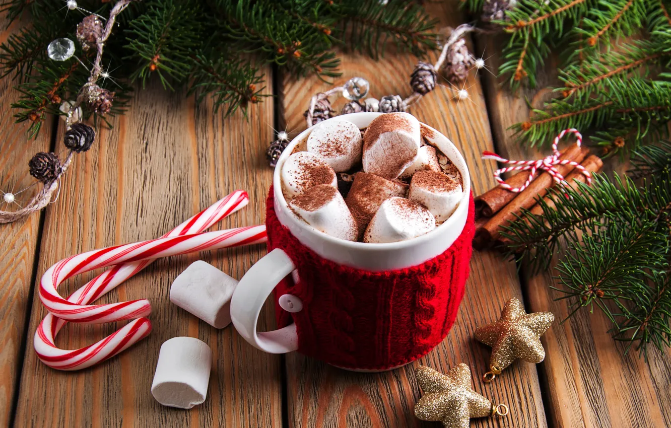 Фото обои украшения, Новый Год, Рождество, christmas, wood, cup, merry, какао