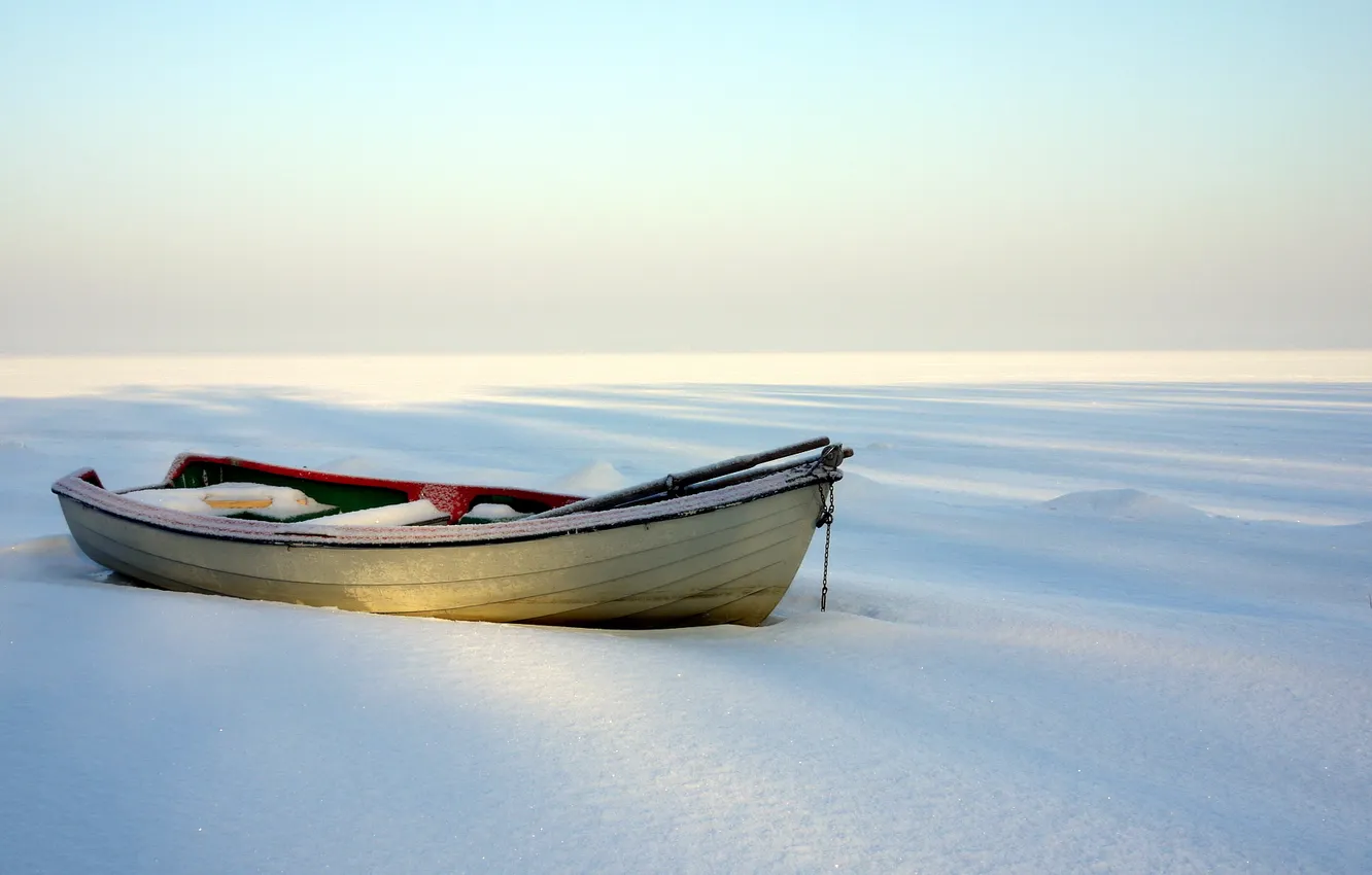 Фото обои снег, природа, фон, лодка