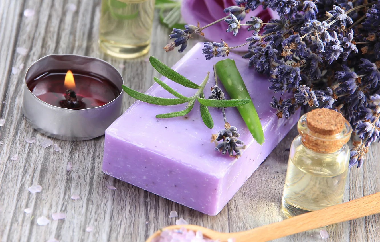 Фото обои soap, lavender, spa, salt, oil, zen