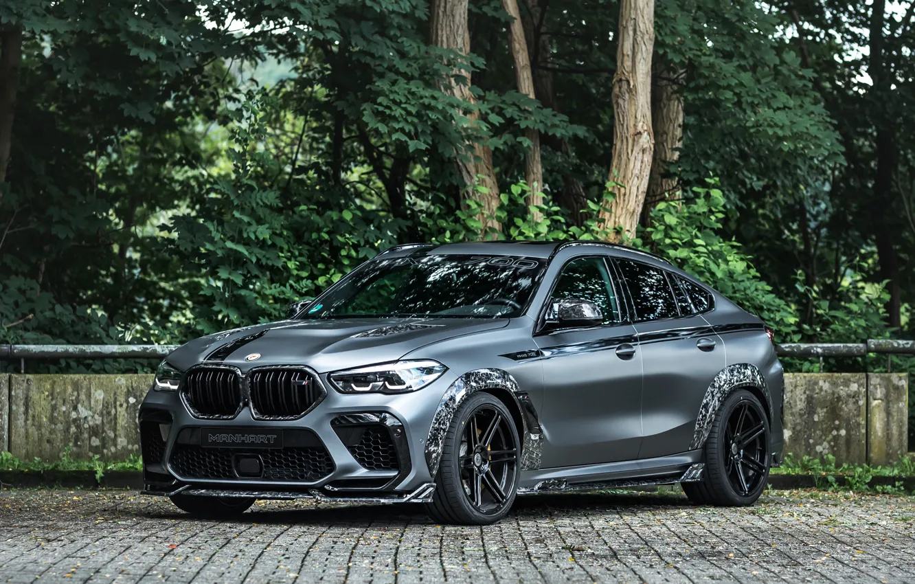 Фото обои BMW, X6M, Front, Grey, Side, BMW X6, Manhart, 2021