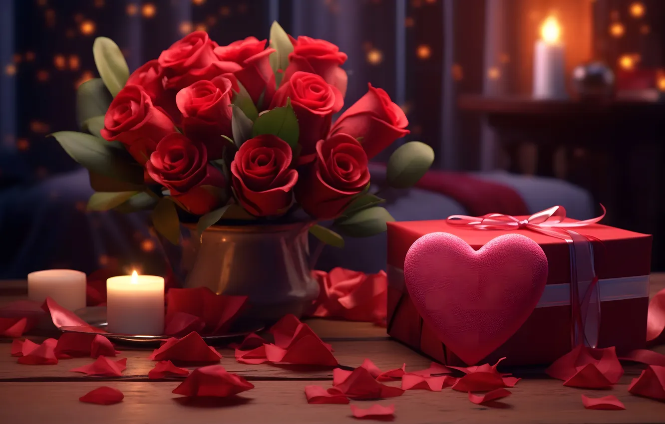 Фото обои любовь, цветы, подарок, романтика, сердце, розы, love, День святого Валентина