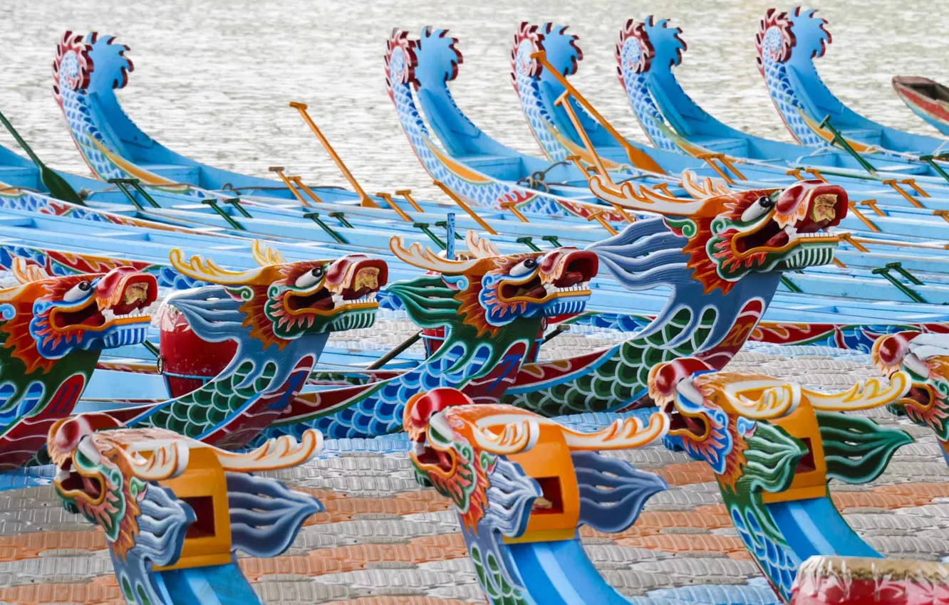 Фото обои лодка, дракон, Китай