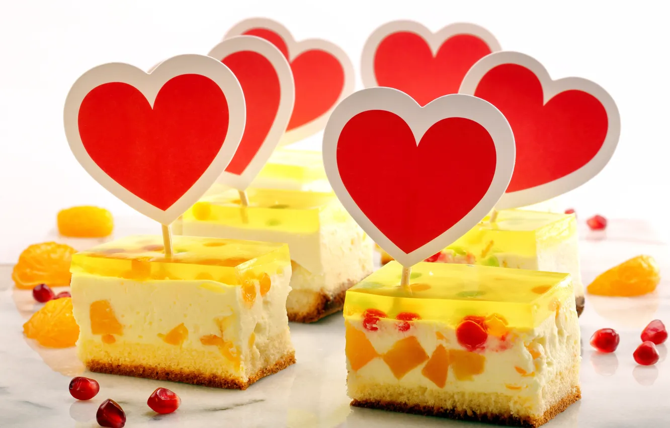 Фото обои сердечки, пирожное, крем, valentine's day, желе, бисквит
