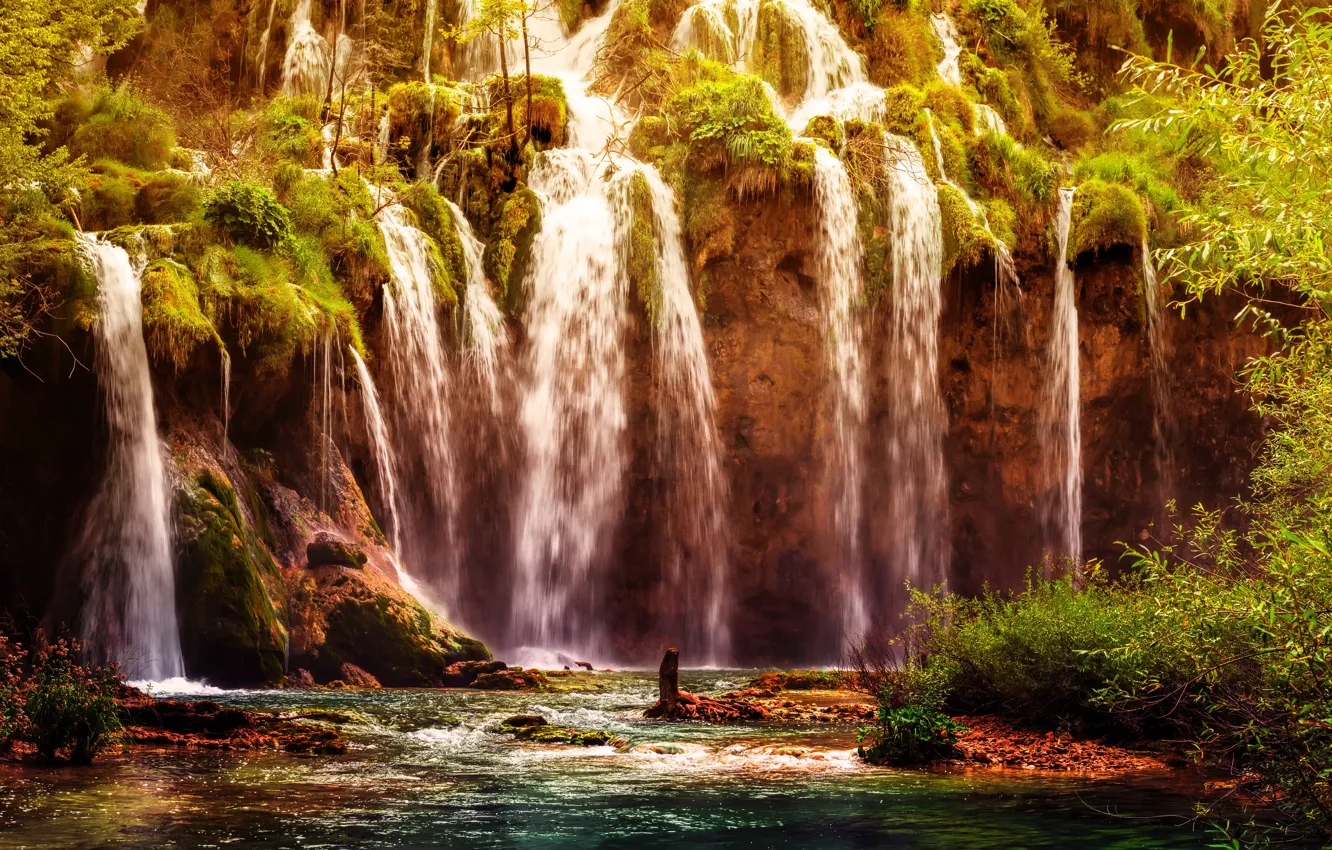 Фото обои лес, водопад, Хорватия, Plitvice National Park