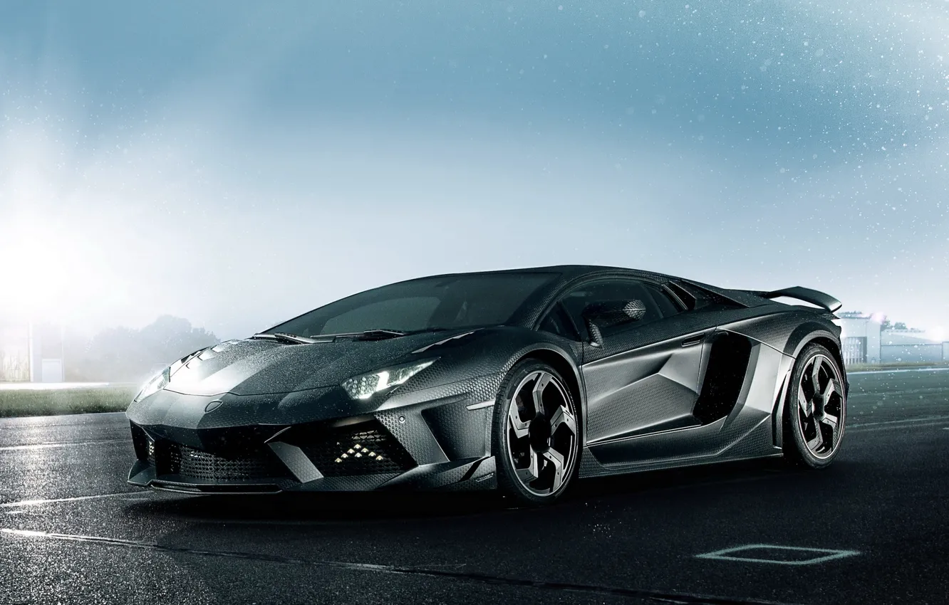 Фото обои Lamborghini, Машина, Дождь, Асфальт, Car, Black, Ламборгини, Tuning