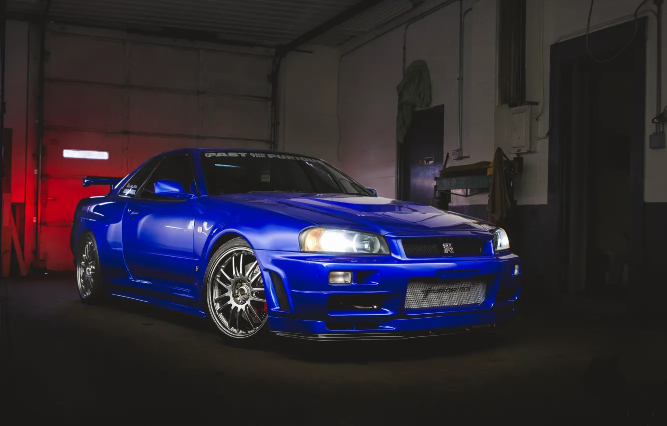 Фото обои Light, GT-R, Blue, Skyline, R34, Garage
