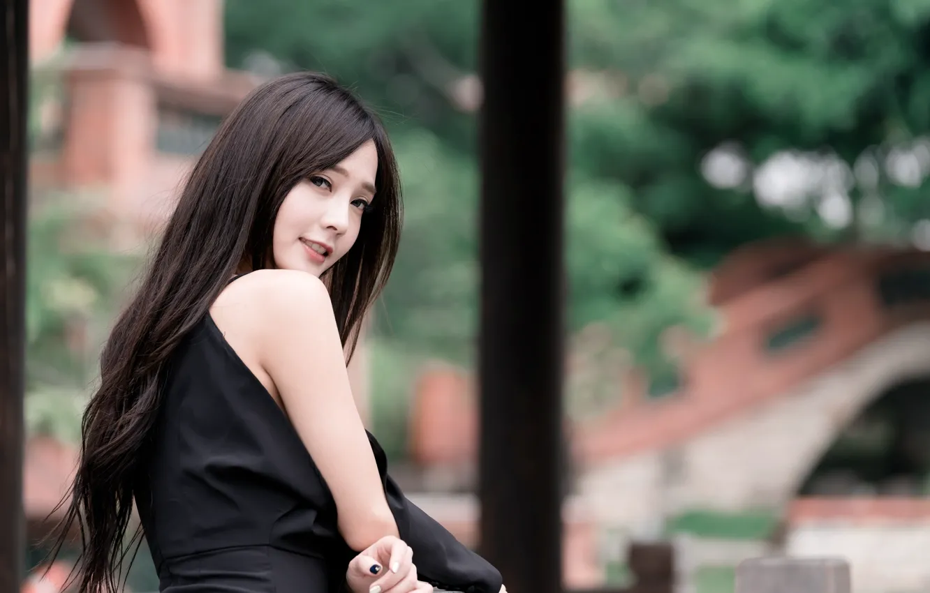 Фото обои девушка, секси, girl, азиатка, красотка, в черном, маникюр, asian