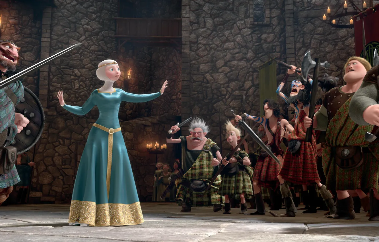 Фото обои замок, мультфильм, свечи, Шотландия, лучница, Disney, Pixar, Пиксар