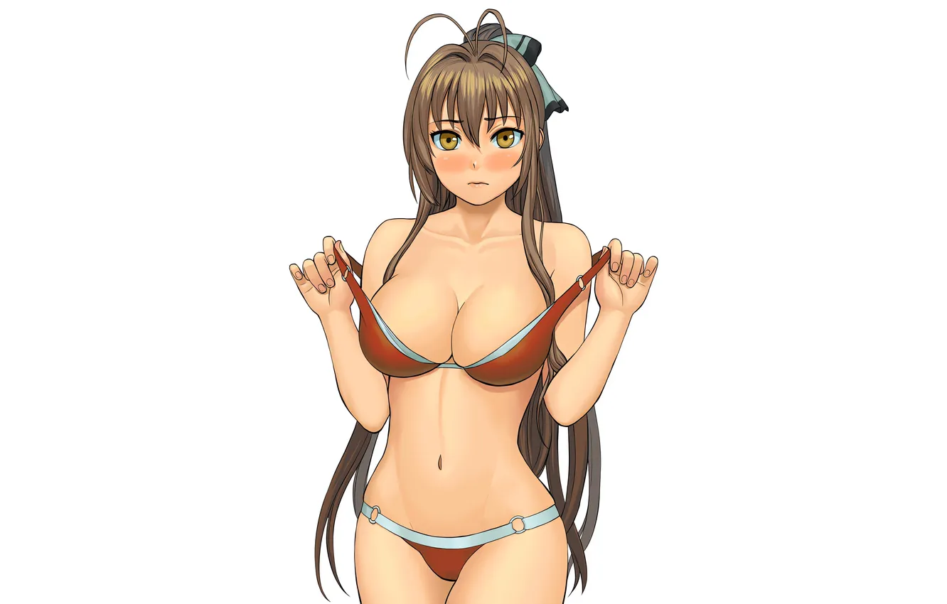 Фото обои girl, sexy, cleavage, long hair, brown hair, boobs, sexy girl, anime