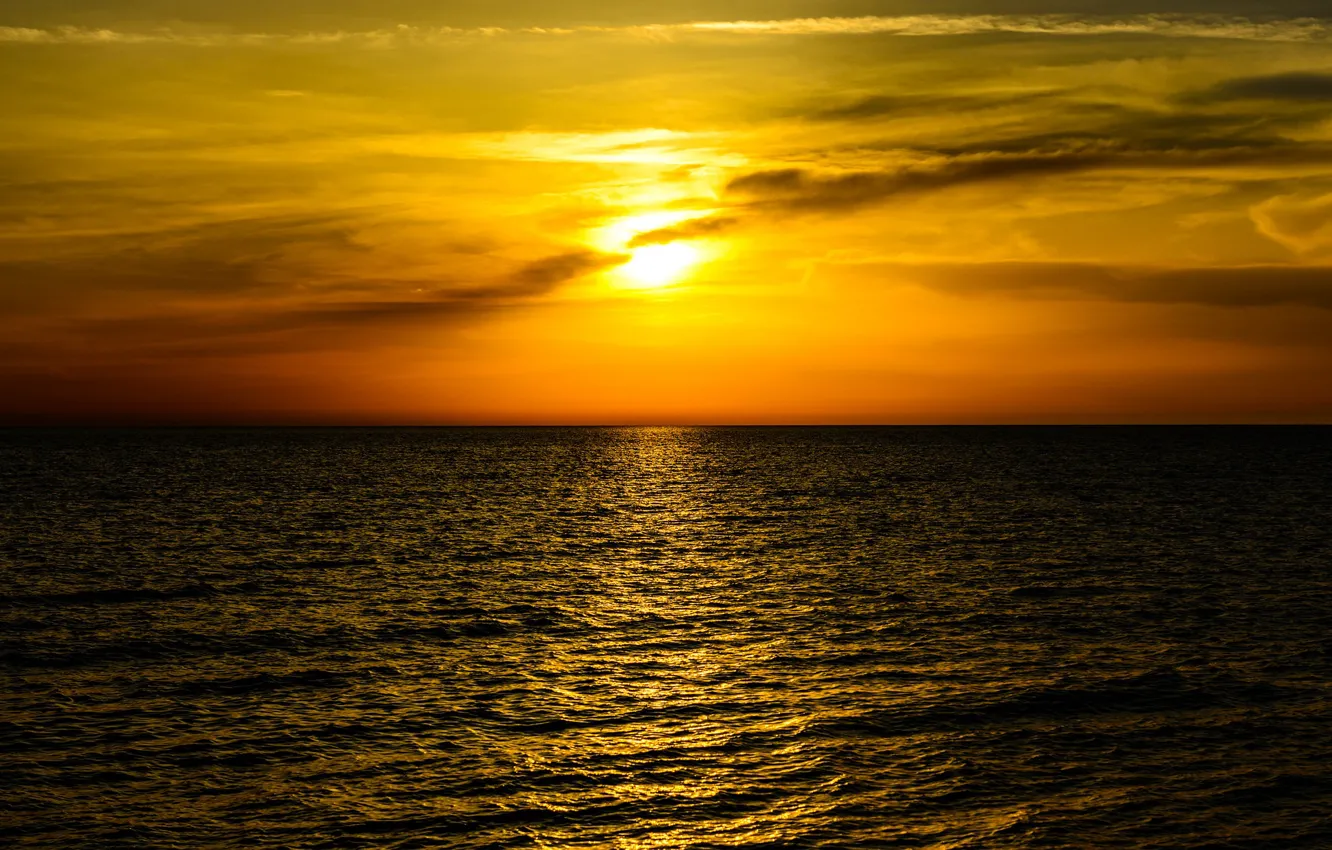 Фото обои море, солнце, закат, гладь, красота