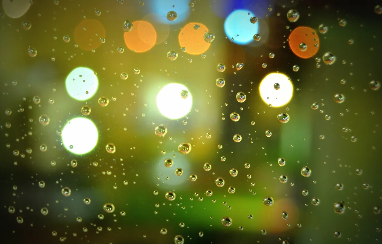 Фото обои colorful, glass, bokeh, raindrops