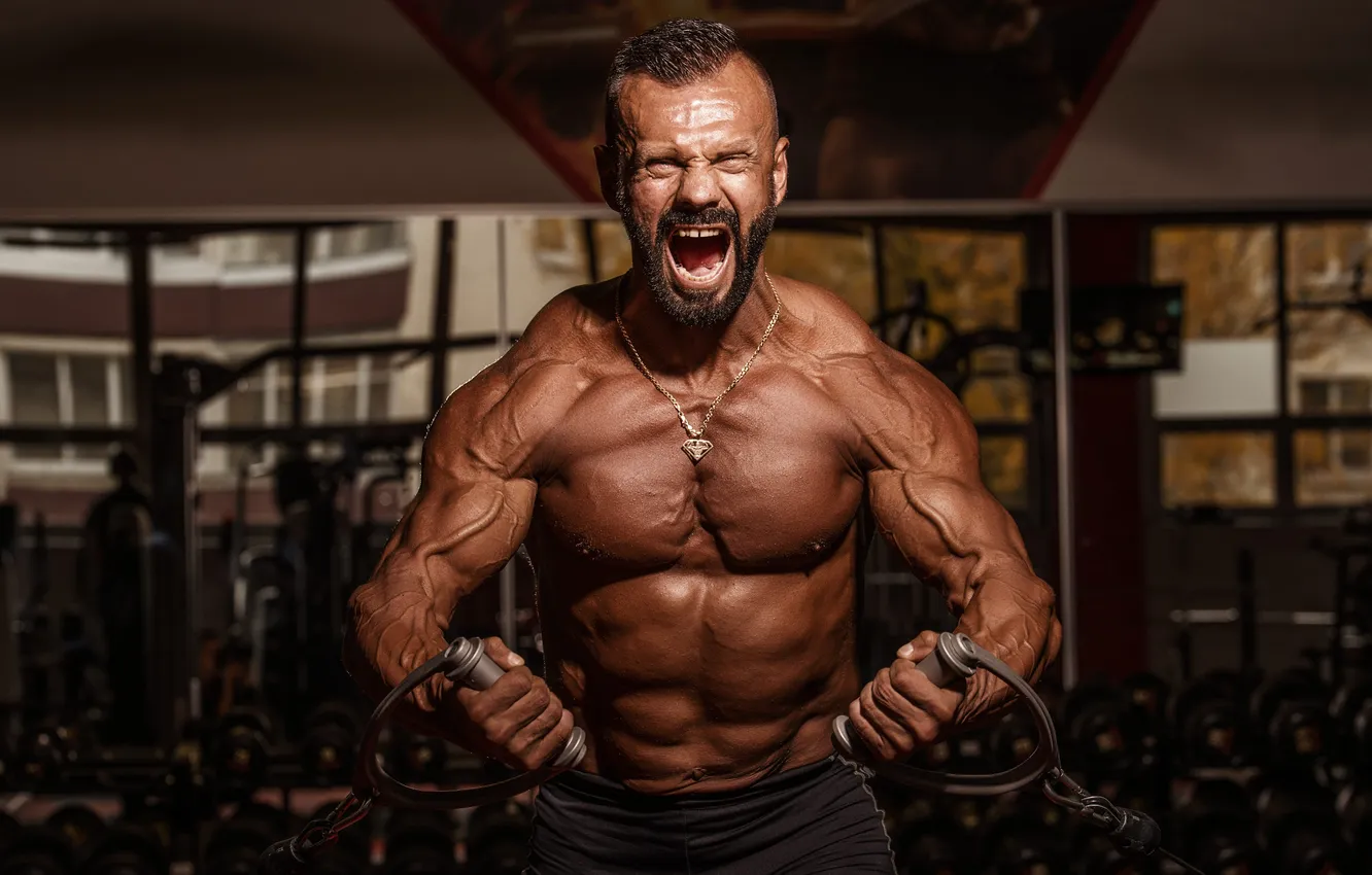 Фото обои hard, exercise, force, guy, handsome, fitness, gym, dumbbell