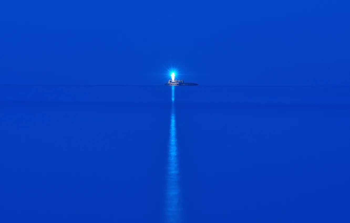 Фото обои море, ночь, маяк, остров