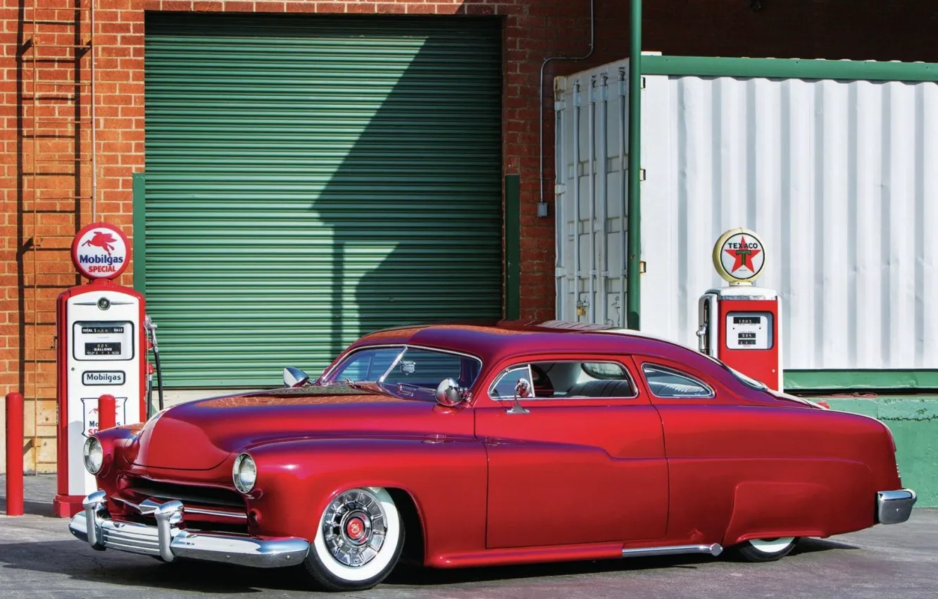 Фото обои Red, Old, Custom, 1951, Mercury, Hotrod