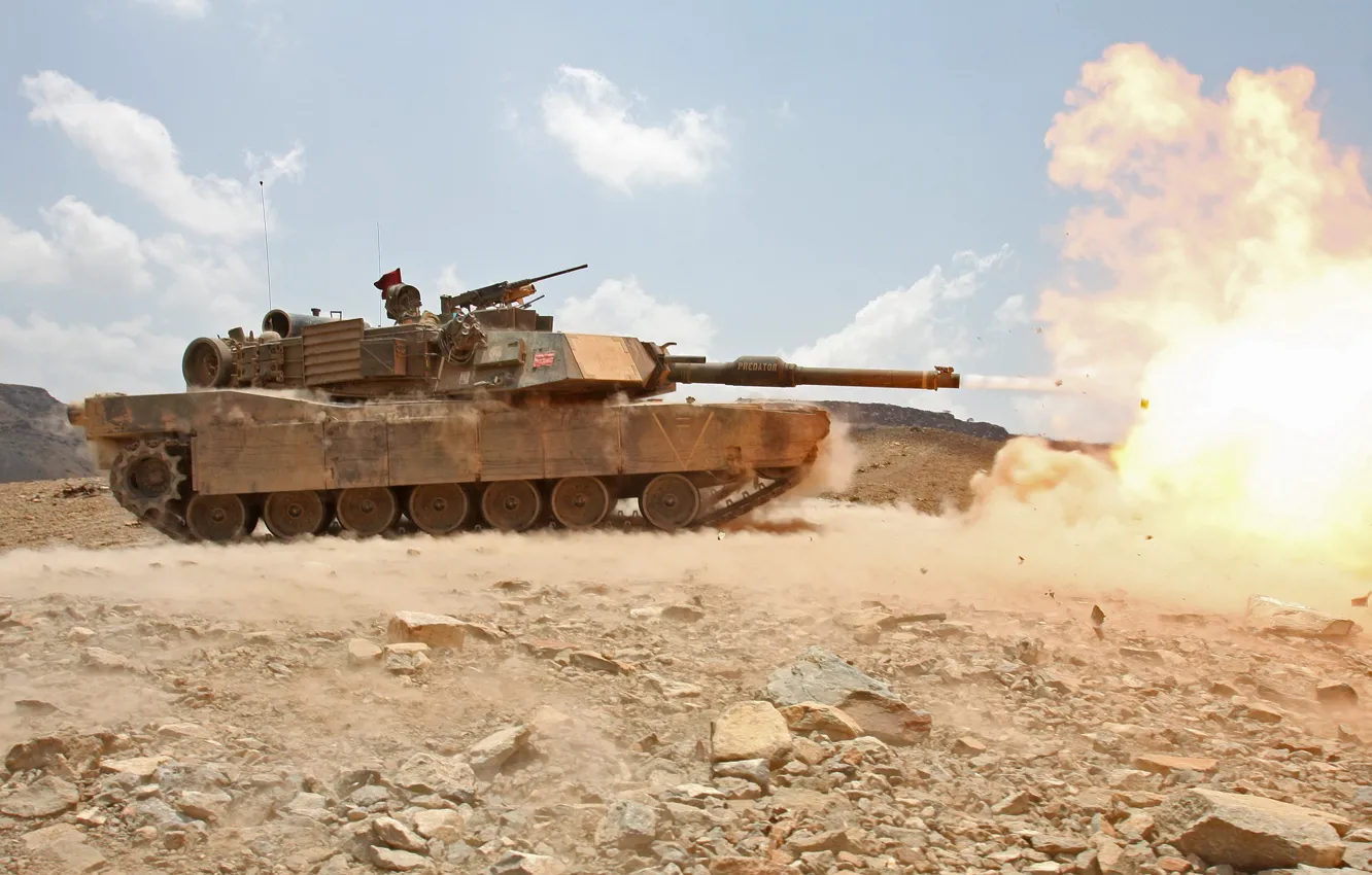 Фото обои пламя, выстрел, танк, usa, abrams, военная техника