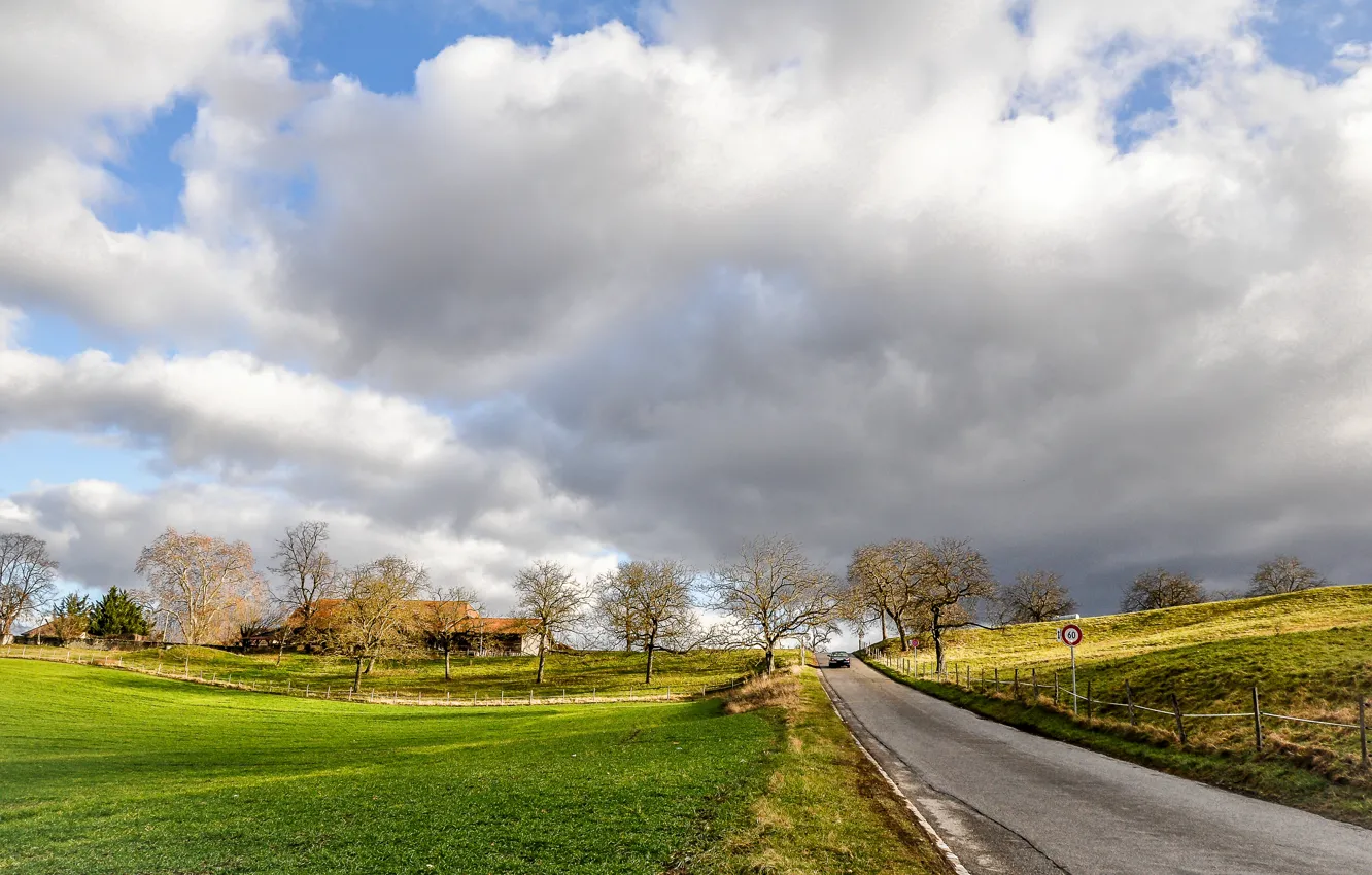 Фото обои поле, осень, облака, деревня, дорожка, field, Autumn, clouds