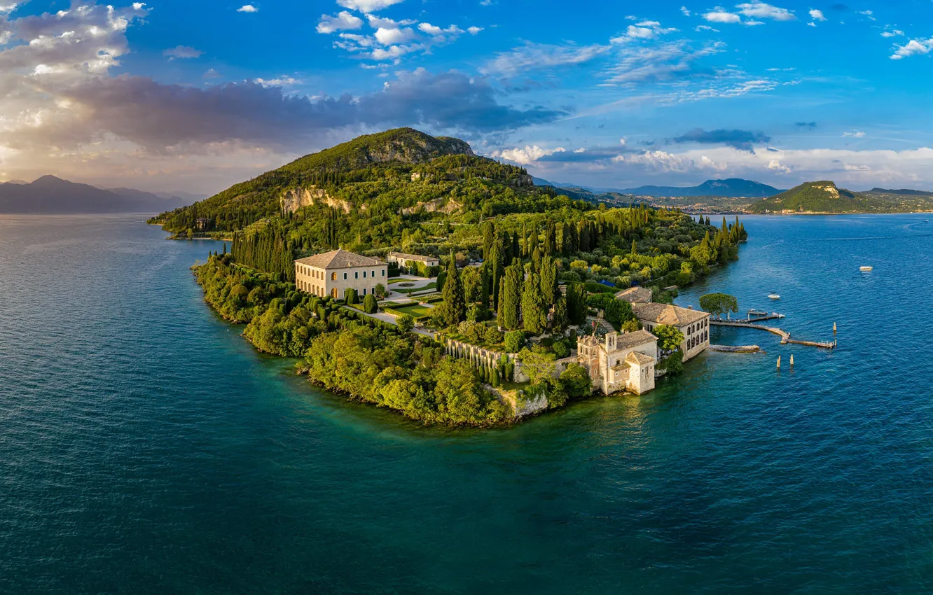 Фото обои пейзаж, природа, озеро, здания, дома, Италия, озеро Гарда