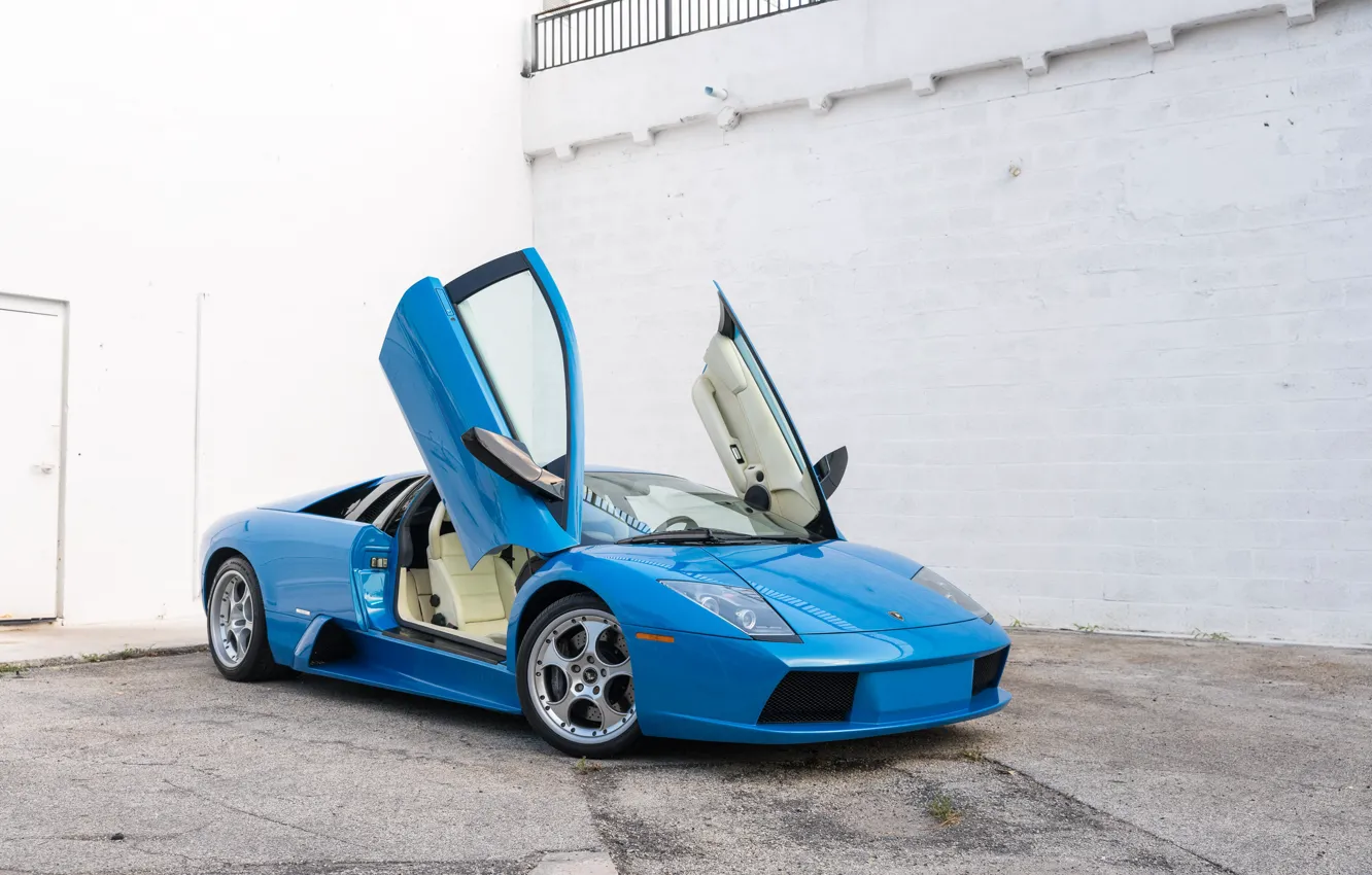 Фото обои Blue, Lamborghini Murcielago, Supercar, Scissor doors
