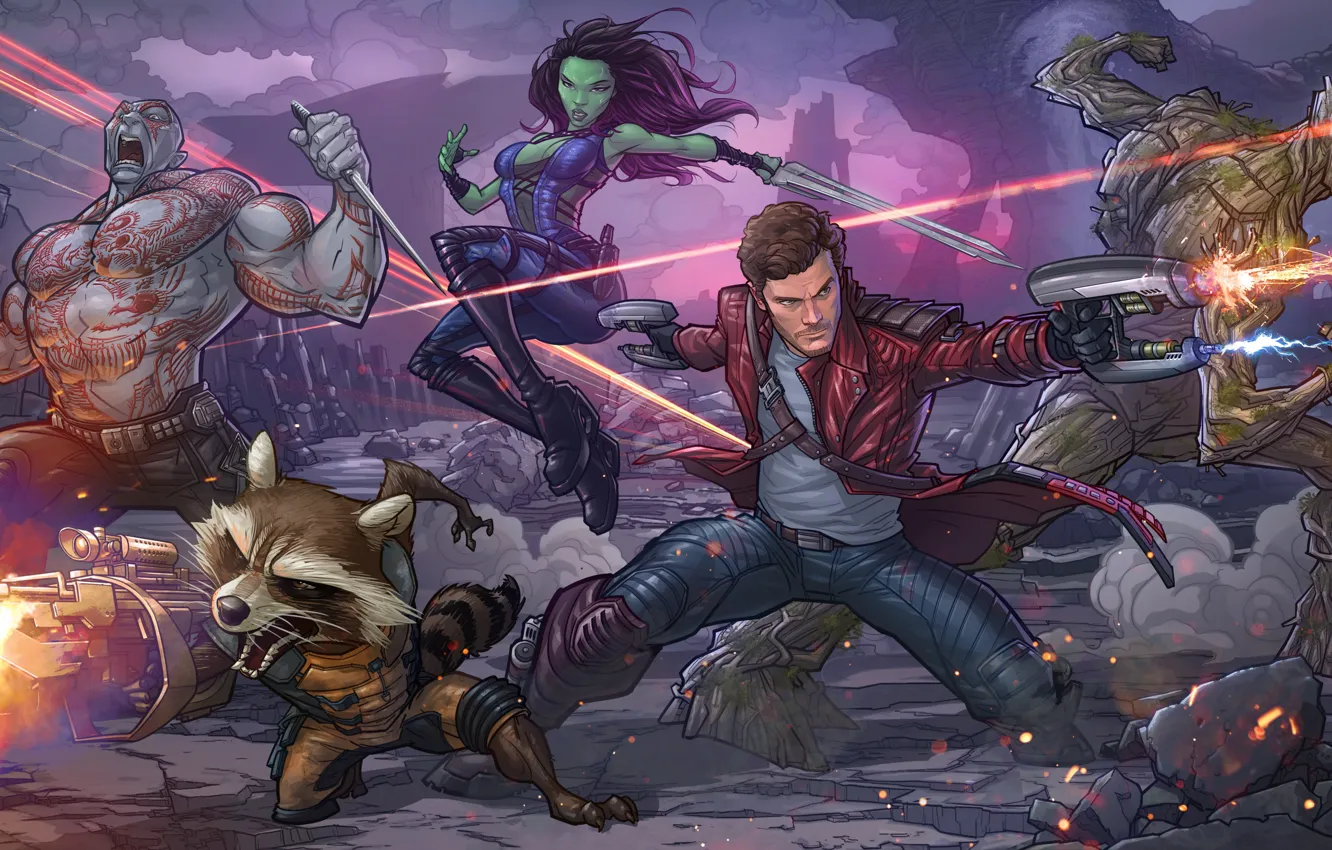 Фото обои енот, art, marvel comics, Patrick Brown, Rocket, PatrickBrown, raccoon, Peter Quill