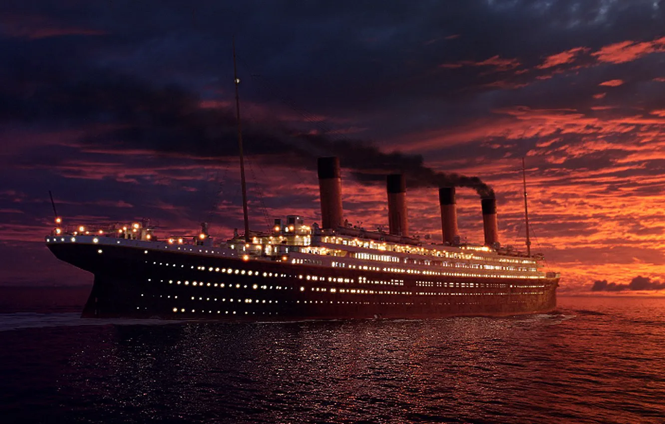 Фото обои закат, корабль, Титаник
