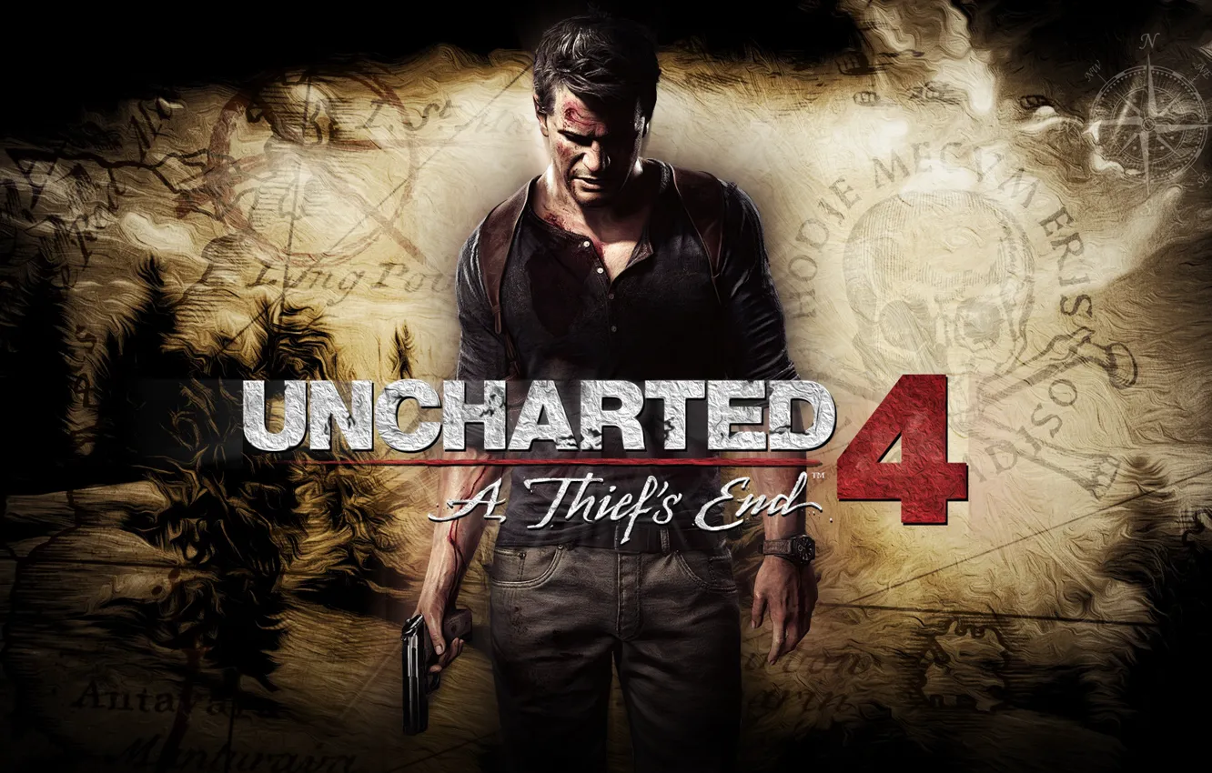 Фото обои пистолет, мужчина, Nathan Drake, Uncharted 4: A Thief's End