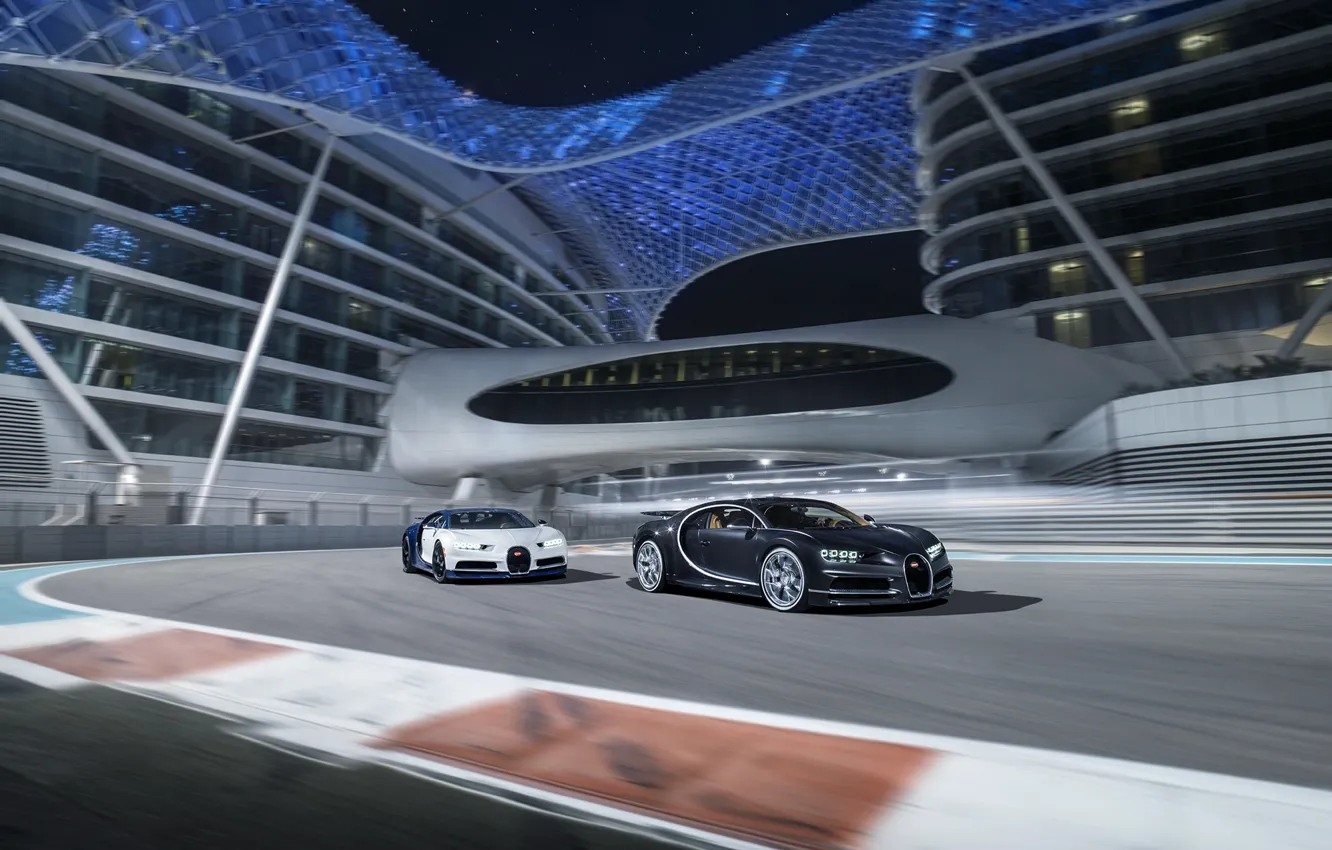 Фото обои Bugatti, Black, White, Abu Dhabi, UAE, VAG, Yas Marina Circuit, Chiron