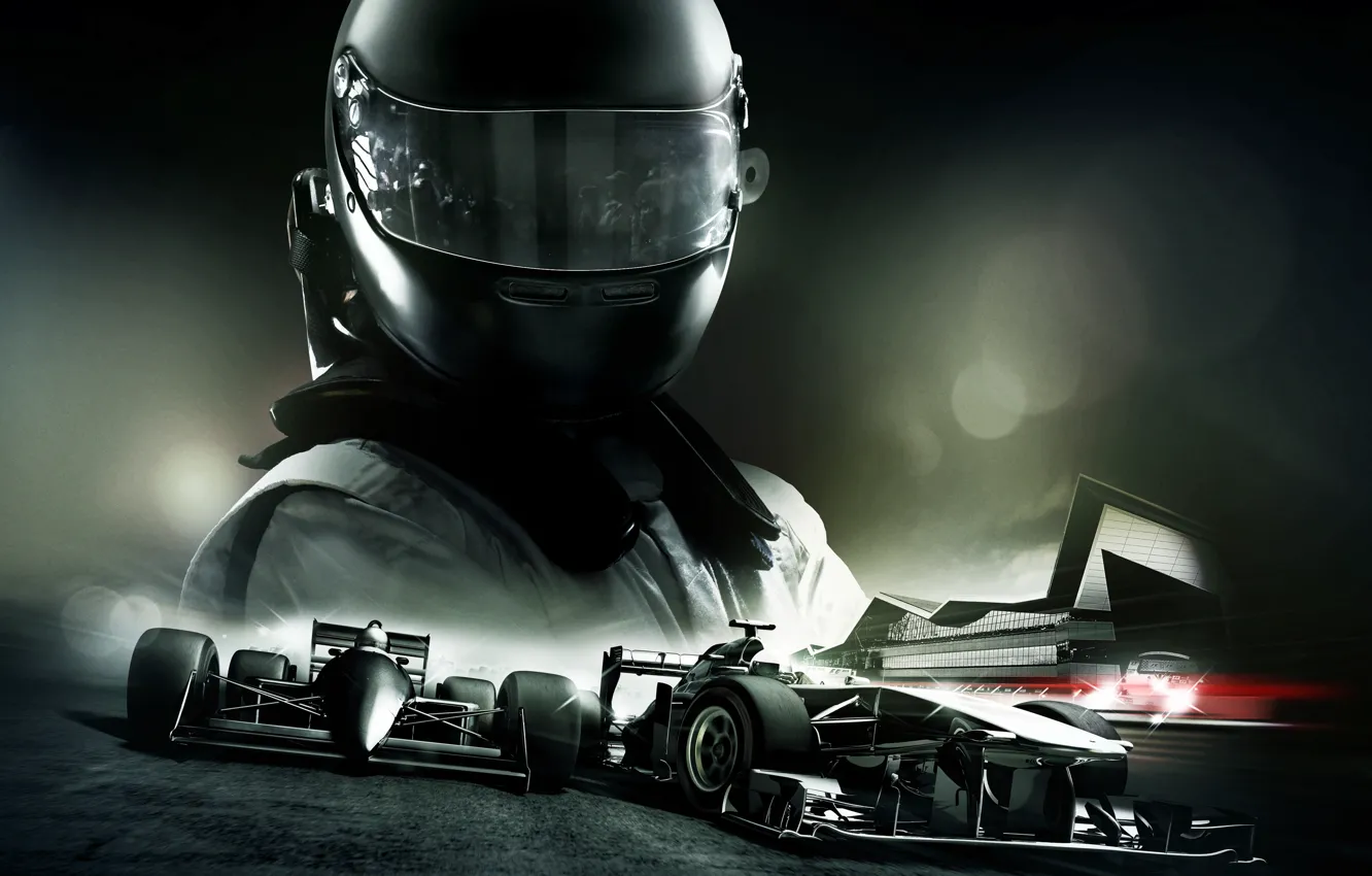 Фото обои машина, трасса, шлем, трек, гонщик, болиды, Codemasters Racing Studios, F1 2013