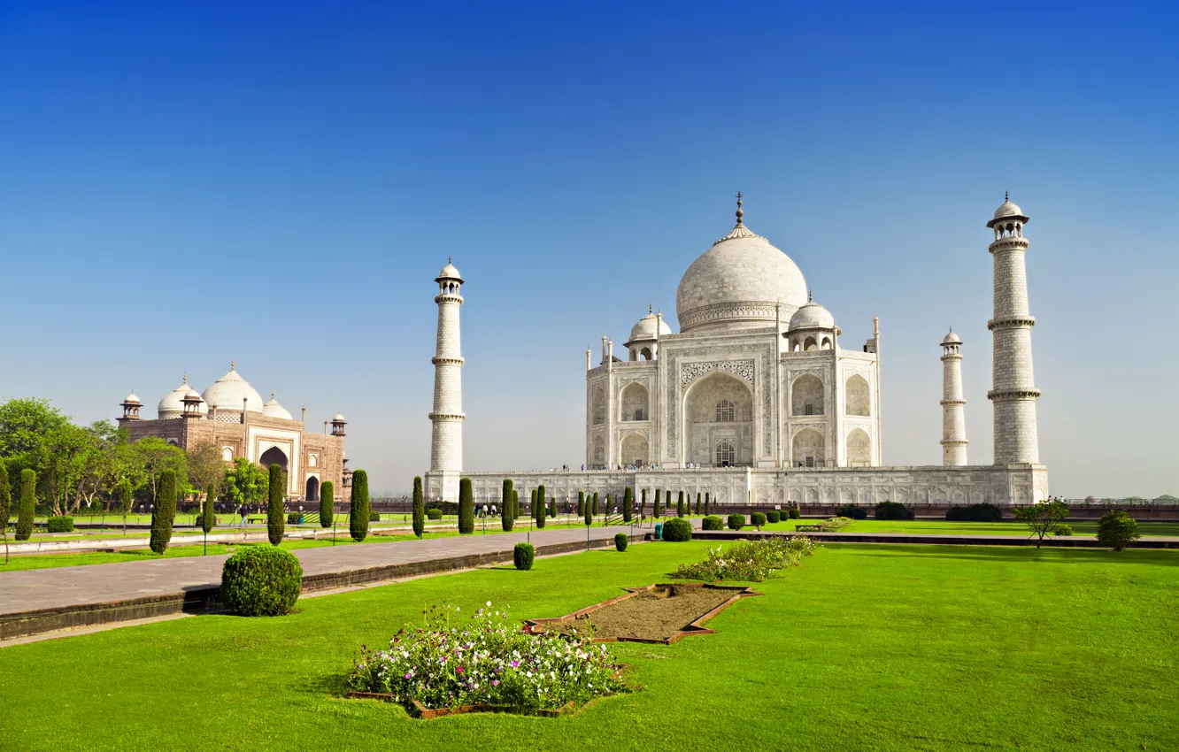 Фото обои замок, Индия, памятник, храм, Taj Mahal, Тадж Махал, Agra, India