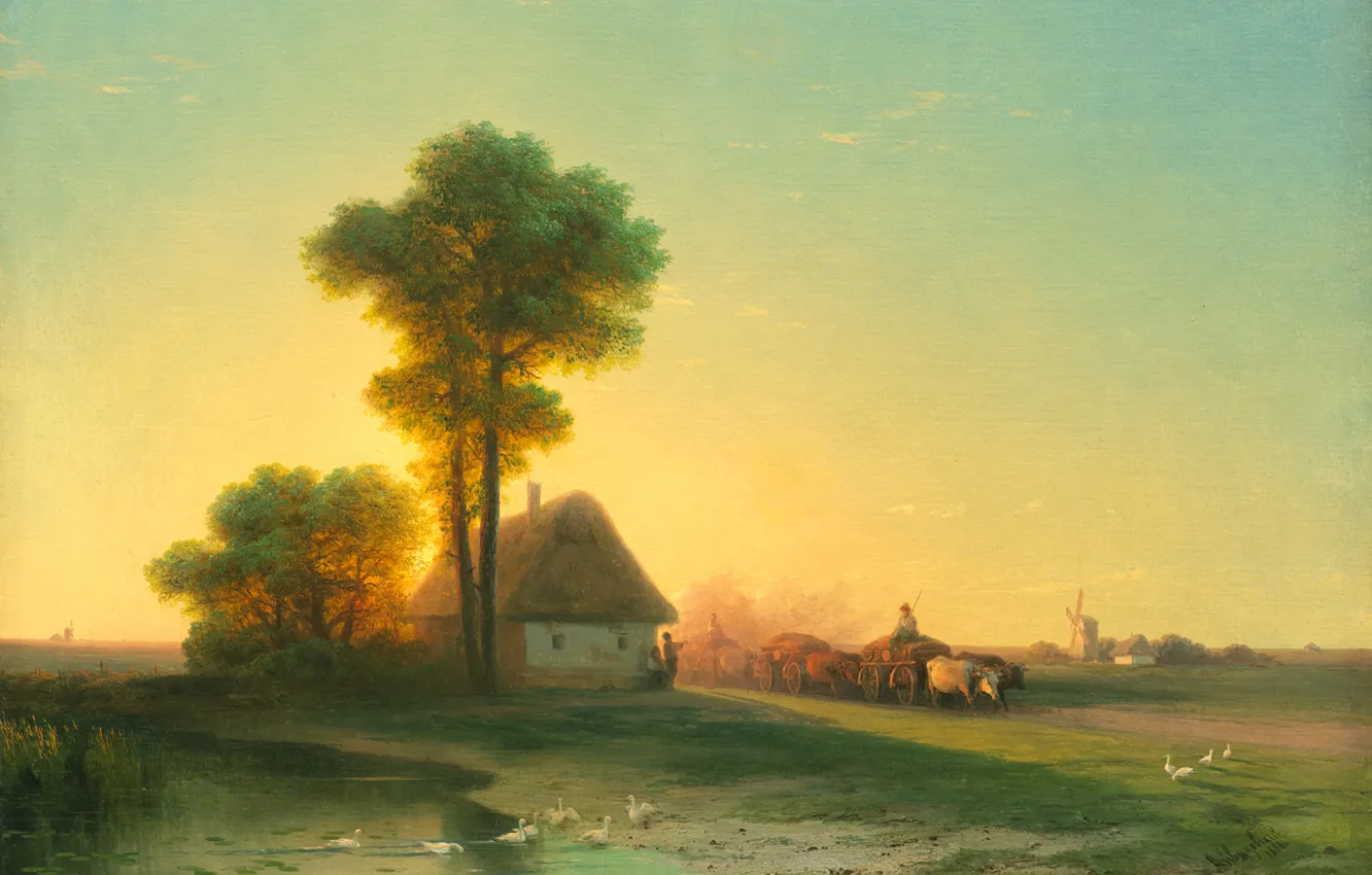 Фото обои пейзаж, картина, 1866, Иван Айвазовский, Вечер на Украине