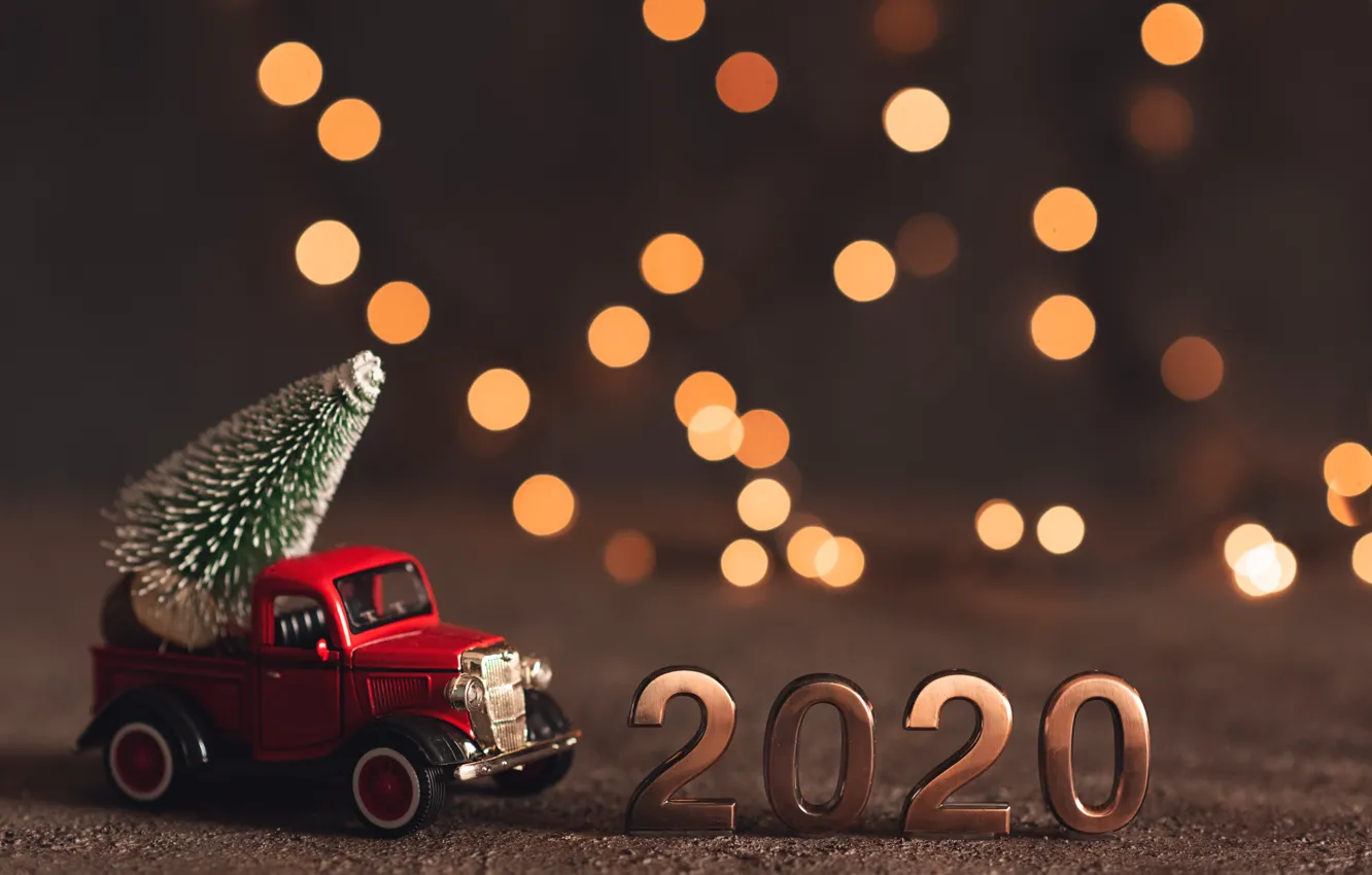 Фото обои фон, елка, Новый год, машинка, декор, 2020, Kseniya Wite