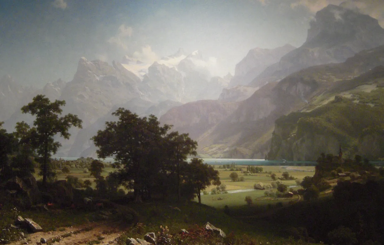 Фото обои пейзаж, горы, картина, Альберт Бирштадт, Люцернское Озеро