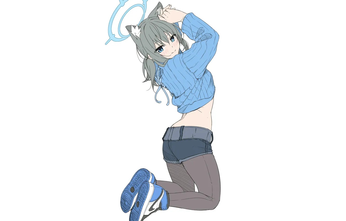 Фото обои girl, ass, shorts, legs, animal ears, anime, catgirl, blue eyes