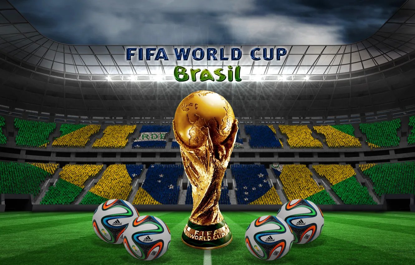 Фото обои футбол, мячи, Бразилия, stadium, football, flag, ball, кубок мира