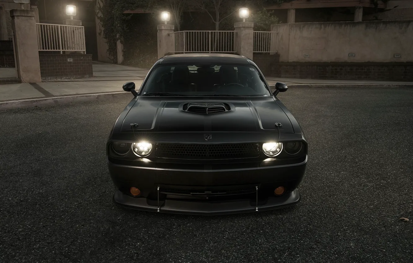 Фото обои Muscle, Dodge, Challenger, Car, Front, Black, Tuning, R/T