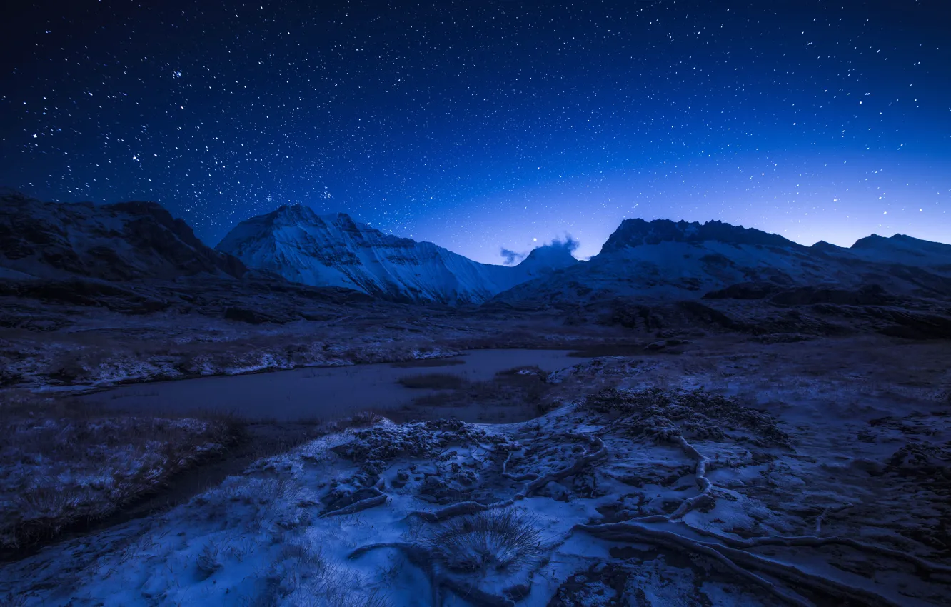 Фото обои звезды, горы, ночь, Франция, Альпы