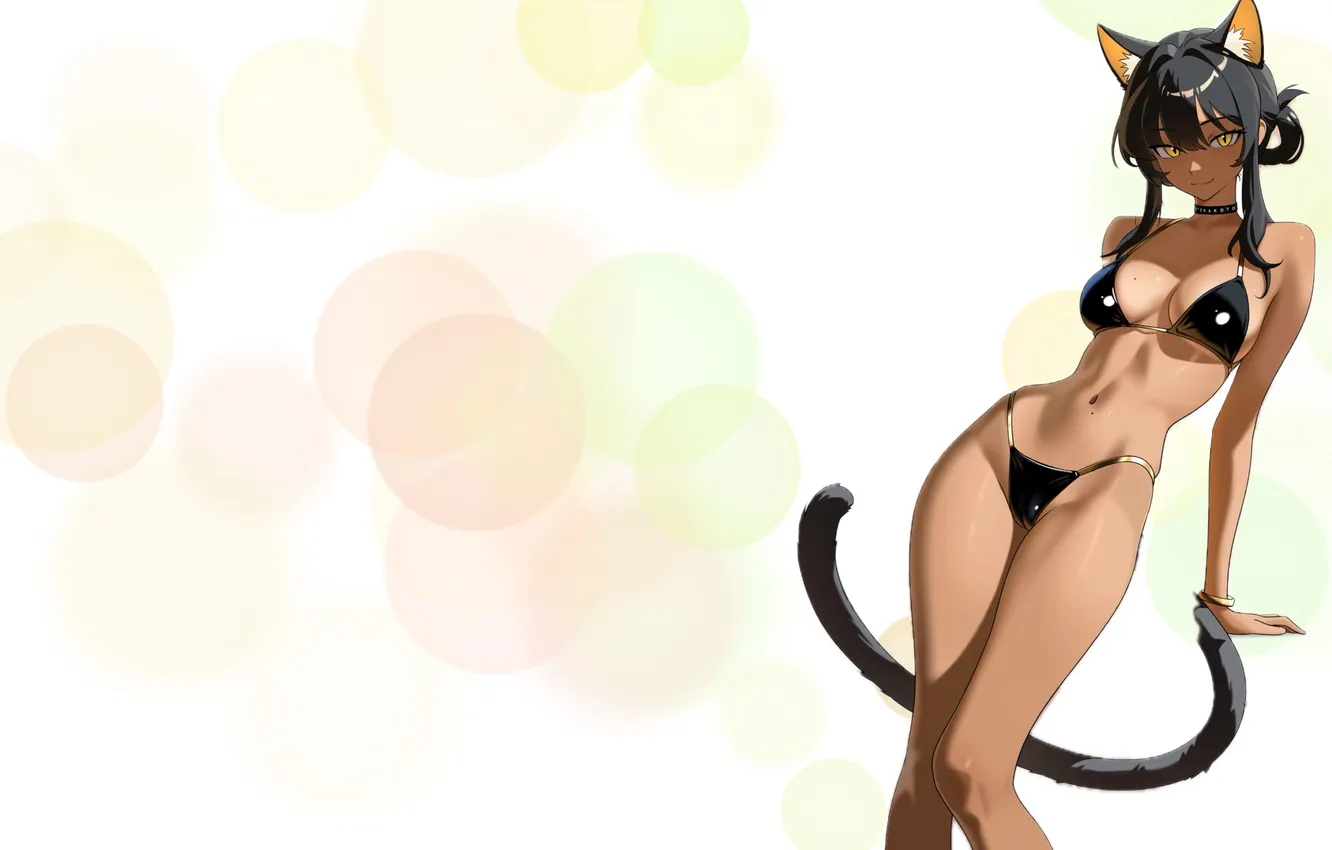 Фото обои girl, hot, sexy, cat, tail, pretty, babe, bikini