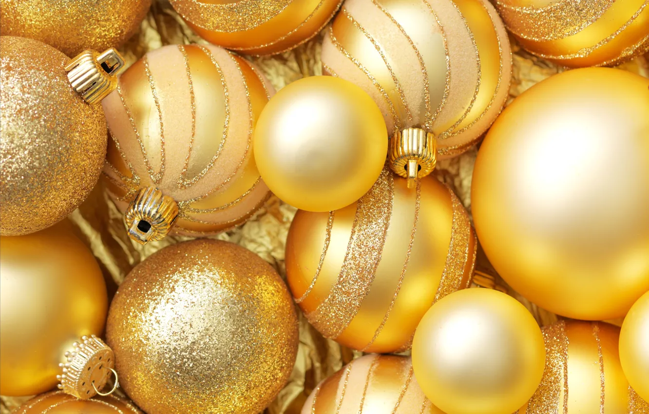 Фото обои украшения, шары, Новый Год, Рождество, gold, Christmas, золотые, decoration