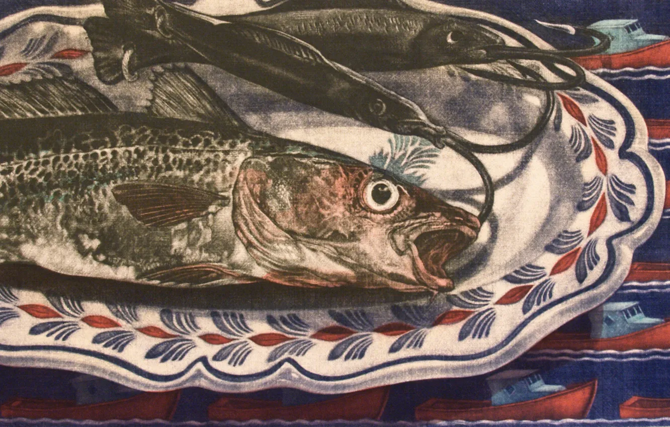 Фото обои рыба, тарелка, Kath Rutherford, Меццо-тинто, Обед на крючке