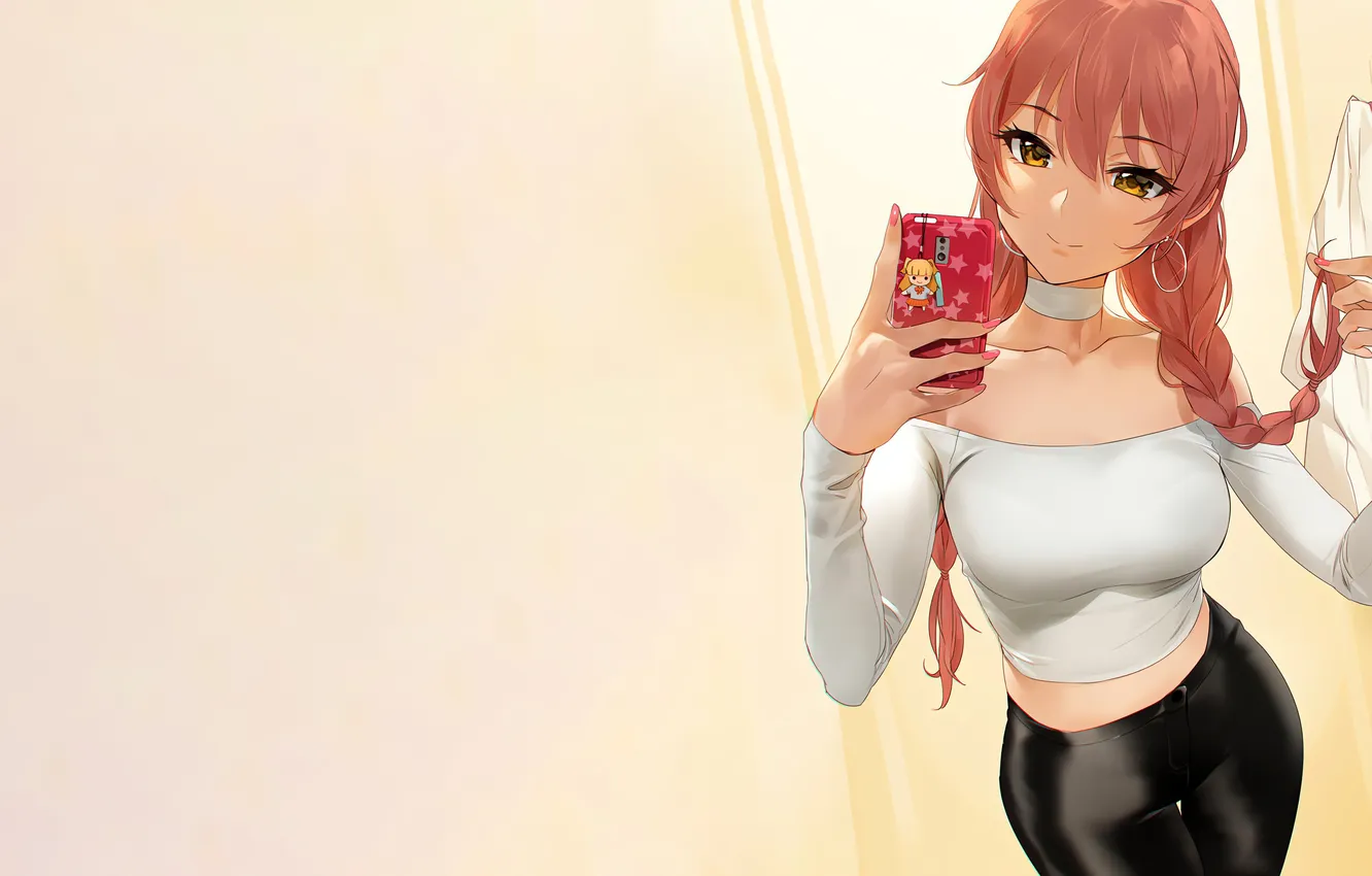 Фото обои girl, sexy, blouse, red hair, long hair, sexy girl, anime, beautiful