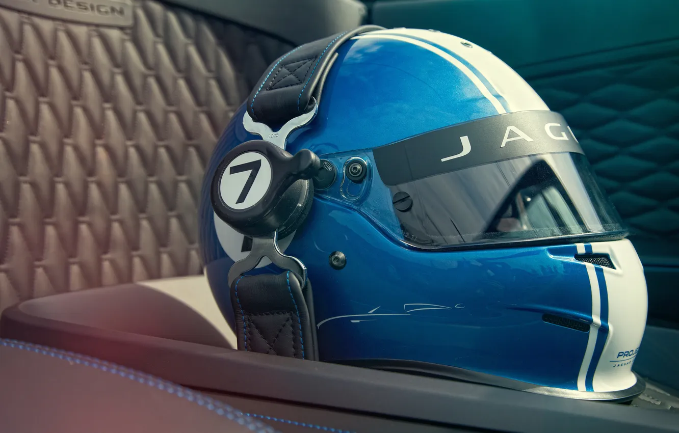 Фото обои Concept, синий, Jaguar, шлем, race, гоночный, сиденье, Project 7