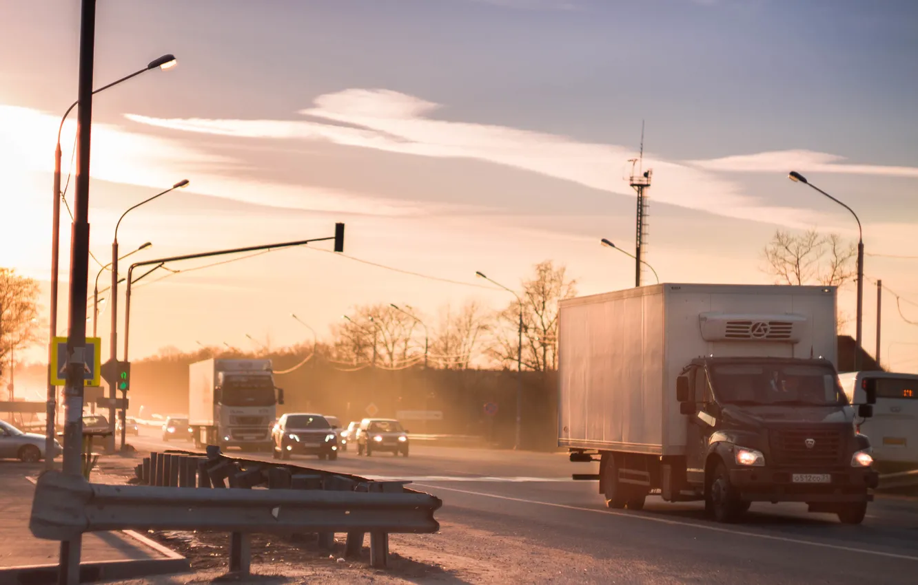 Фото обои дорога, вечер, Russia, traffic