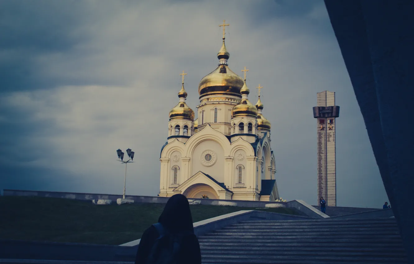 Фото обои Осень, Площадь, Человек, Церковь, Хабаровск, WVTM photo