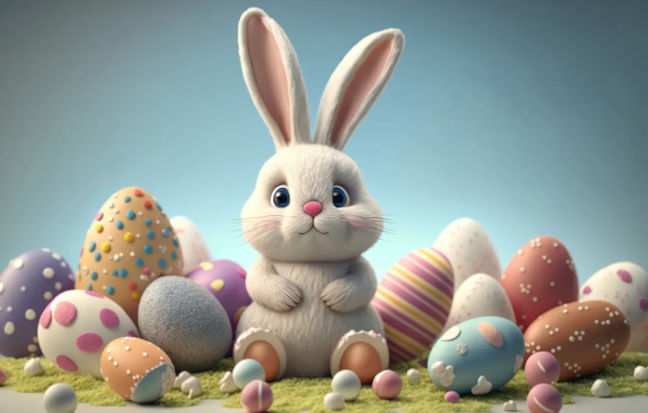 Фото обои яйца, colorful, кролик, Пасха, spring, Easter, eggs, bunny