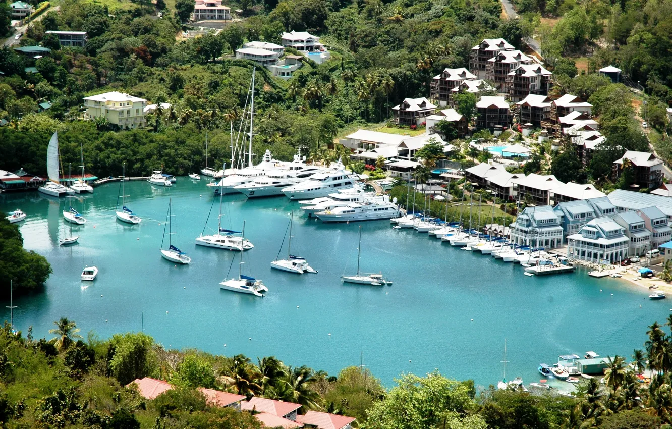 Фото обои город, остров, яхты, порт, Карибы, Caribbean, marina, St.Lucia