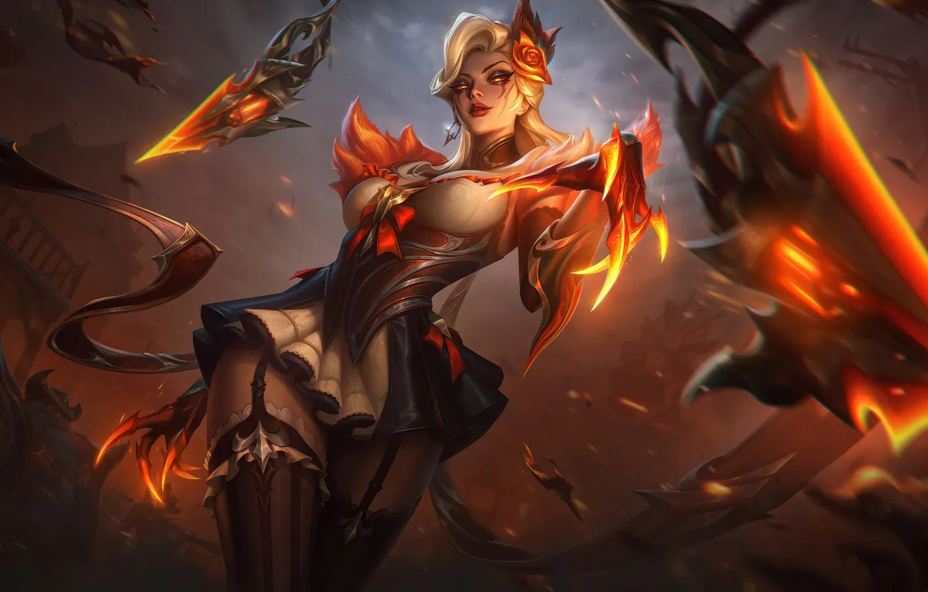 Фото обои девушка, огонь, магия, чулки, game, character, персонаж, League of Legends