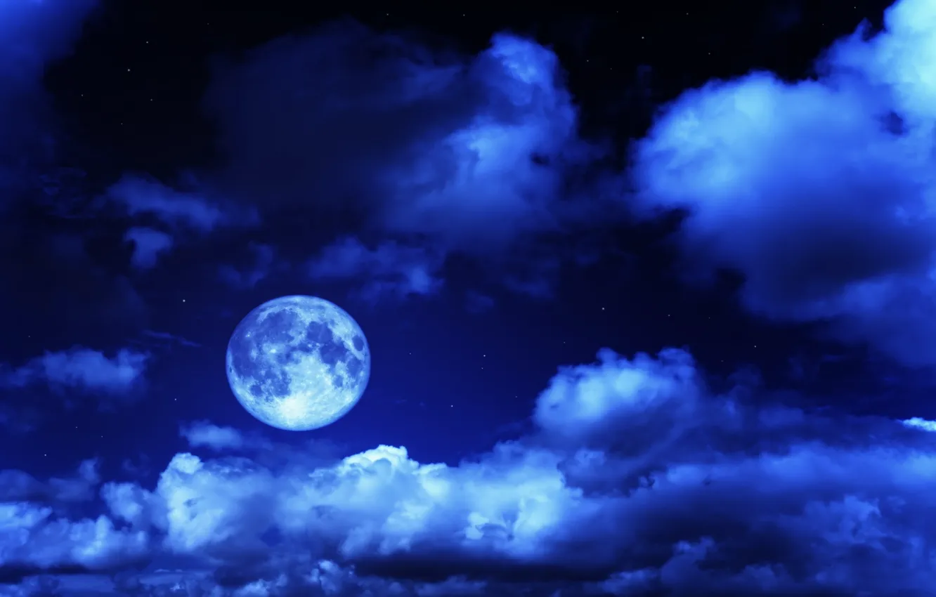 Фото обои небо, облака, ночь, луна, звёзды