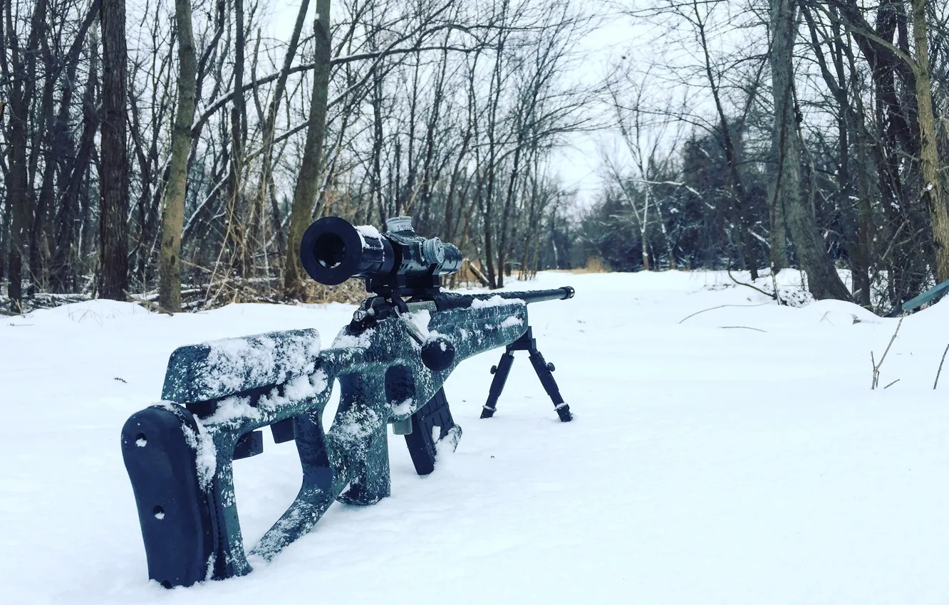 Фото обои снег, оптика, снайперская винтовка
