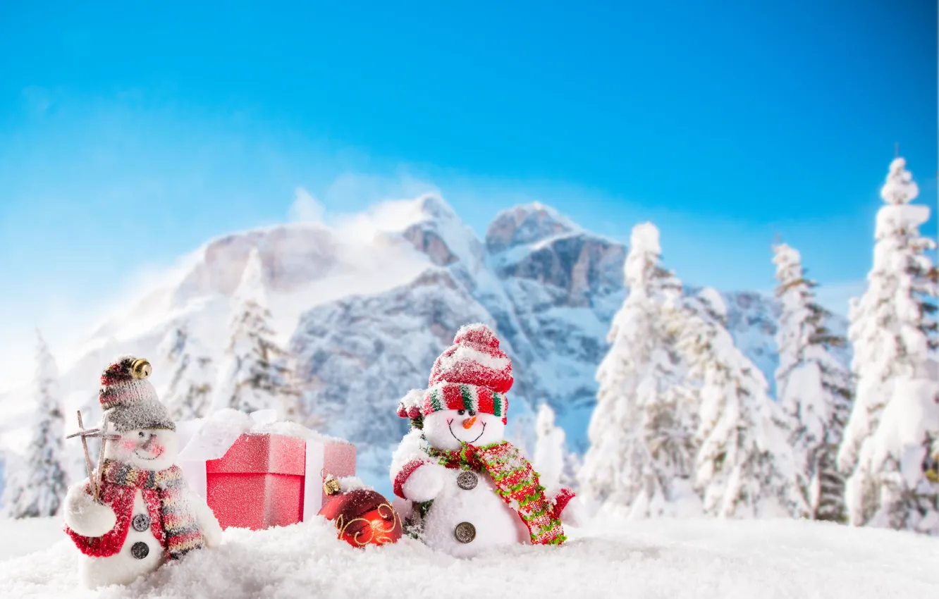Фото обои Новый Год, Рождество, снеговики, winter, snow, merry christmas, snowman
