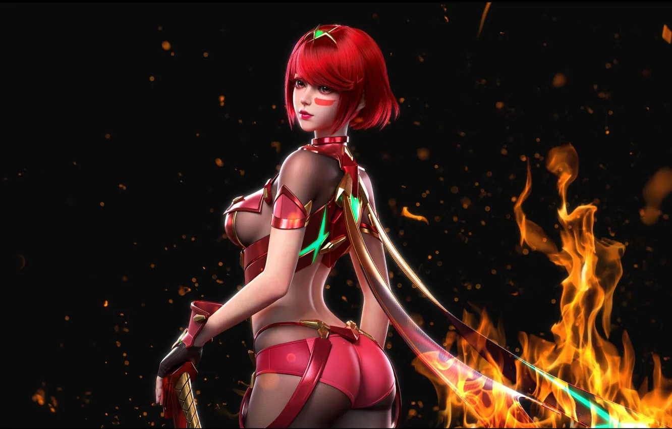 Фото обои ass, boobs, women, redhead, artwork, fantasy art, xenoblade, homura