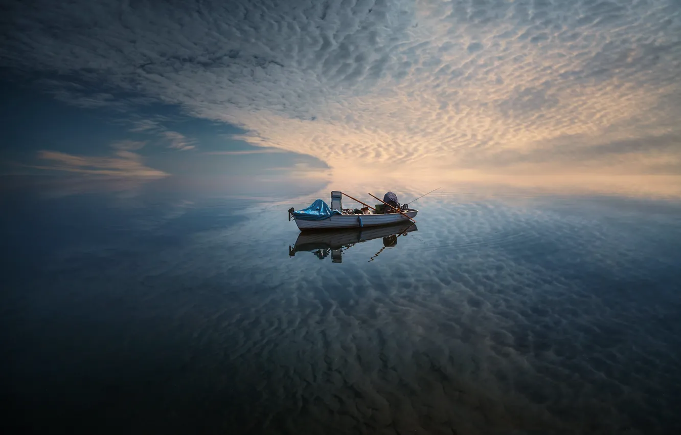 Фото обои море, небо, лодка